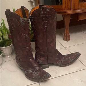 Old Gringo Dark Brown With Light Blue Embroidery Heeled Boots